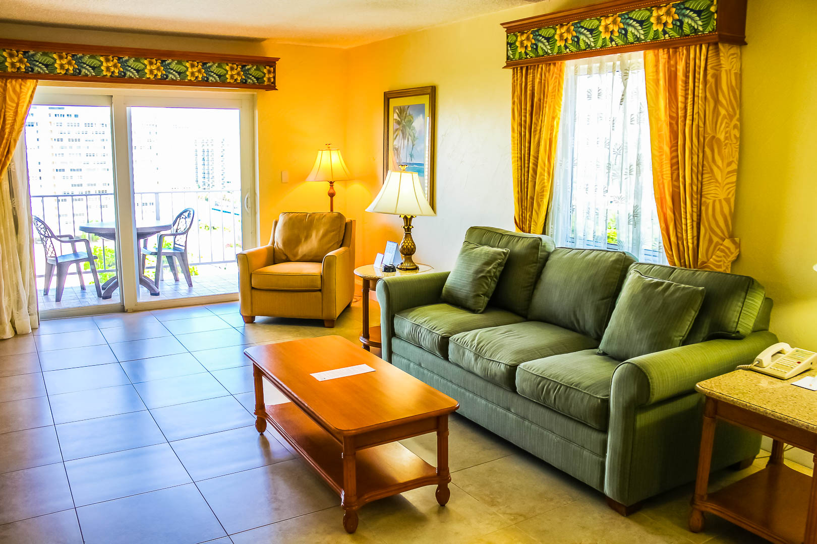 A vibrant living room at VRI's Ft. Lauderdale Beach Resort in Florida.